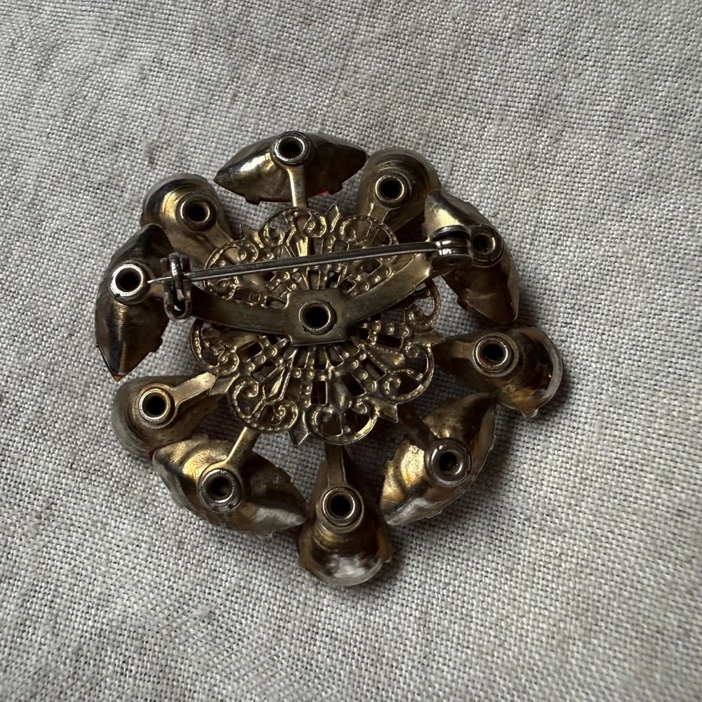 Red Crystal Floral Statement Brooch - Victorian